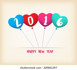 happy new year 2016 with balloons shape colorful
