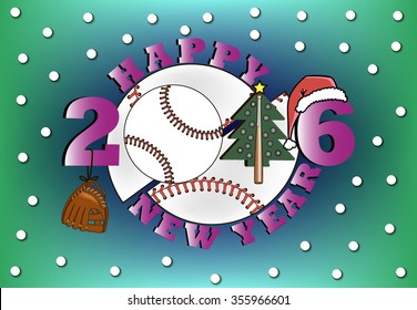 happy new year 2016 and baseball with Christmas tree