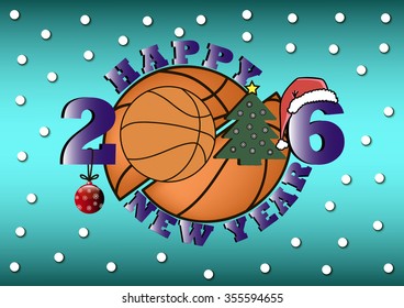 happy new year 2016 and Basketball with Christmas tree