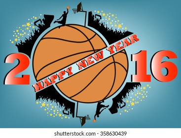 happy new year 2016 and Basketball with fans