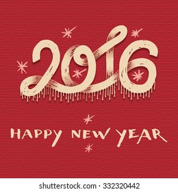 Happy New Year 2016. Belt-shaped hand drawn numbers, greeting card cover