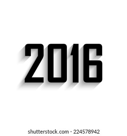 Happy new year 2016 - black vector icon with shadow
