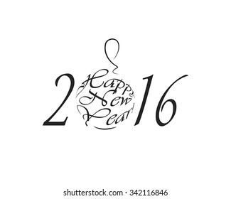 Happy New Year 2016 black and white logo, vector illustration