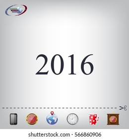 Happy new year 2016 - black vector icon 