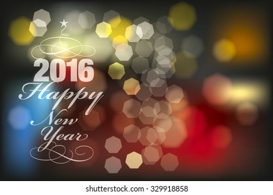 Happy New Year 2016. Blurred background with lights.