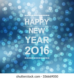 happy new year 2016 with bokeh and lens flare pattern in blue winter sky background (vector)