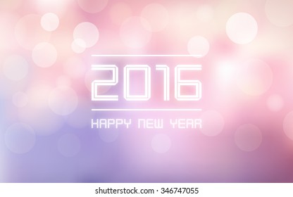 happy new year 2016 in bokeh and lens flare pattern on Rose Quartz and Serenity color background (vector)