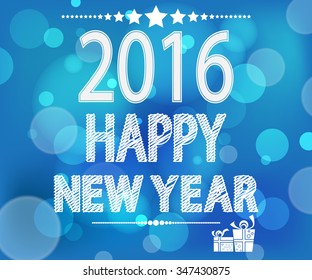 happy new year 2016 with bokeh and blue background