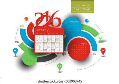 Happy new year 2016 calendar design.
