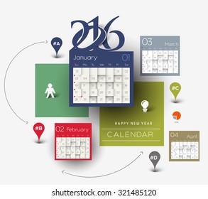 Happy new year 2016 calendar design.