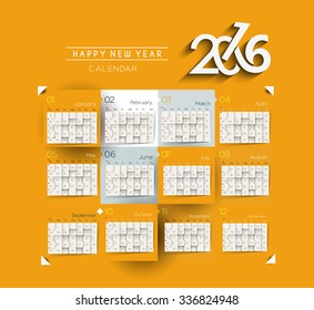 Happy new year 2016 calendar , Design