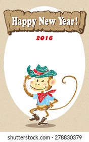 Happy new year 2016! new year card. Year of Monkey / vector illustration