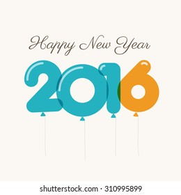 Happy new year 2016 card, balloons font, editable vector design