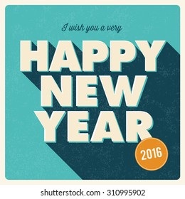 Happy new year 2016 card, retro vintage title, editable vector design