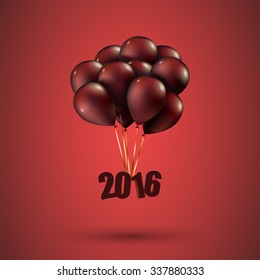 Happy new year 2016 card with balloons font, editable vector design. EPS10
