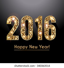 Happy New Year 2016 card, sniny gold letters 