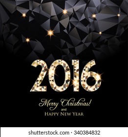 Happy New Year 2016 card, sniny gold letters 