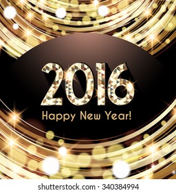 Happy New Year 2016 card, sniny gold letters 