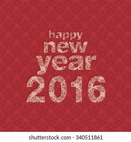 Happy new year 2016 card with Damask pattern