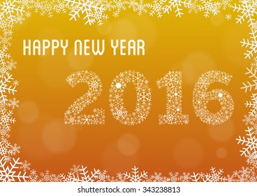 Happy new year 2016 card with snowflake frame and year 2016 made of snowflakes with enough space for your signature or new year's wish