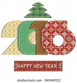 Happy new year 2016, card, applique, vector illustration