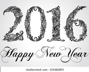 Happy New Year 2016 celebration background. Black and white color. Vector Version. 