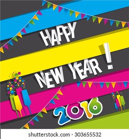 Happy new year 2016 celebration greeting card design