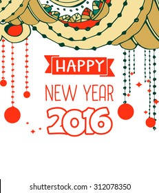 Happy New Year 2016 celebration background.Typography poster or card template with zentangle style ornament. Vector illustration.