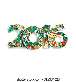 Happy New Year 2016 celebration background. Xmas doodles. Vector illustration in zentangle style.