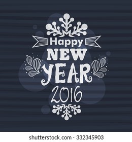 Happy New Year 2016 celebration greeting card with floral design and creative Snowflake.