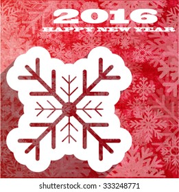 Happy New Year 2016 Celebration Red Grunge Background with Snowflake . Invitation Card . Vector Illustration.