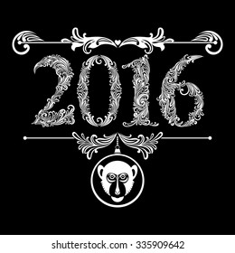 Happy New Year 2016 celebration background. Black and white color. Vector Version. 