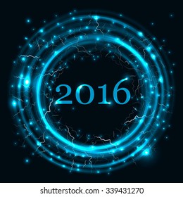 Happy New Year 2016 celebration concept with blue text on beautiful glow in the night.