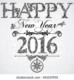 Happy New Year 2016 celebration background. Black and white color. Vector Version.