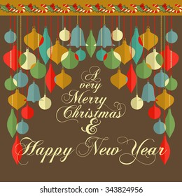 Happy New Year 2016 celebration background  Flat Design Card and Christmas toys  Vector file organized in layers for easy editing 