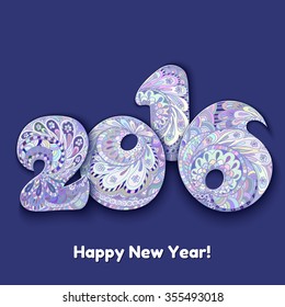 Happy New Year 2016 celebration doodles background. Vector illustration in zentangle style.