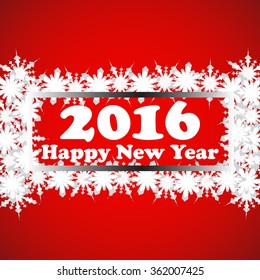 Happy New Year 2016 celebration flyer, banner, poster or invitation with stylish text on snowflakes. Vector illustration. Eps 10