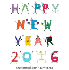 Happy New Year 2016 Character colorful fonts.