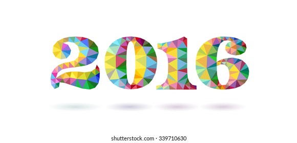 Happy New Year 2016! Christmas card. Polygonal Mosaic. Triangular low poly style. Template for poster.