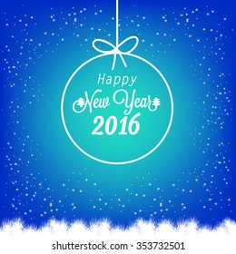 Happy New Year 2016 with christmas balls. Invitation card.