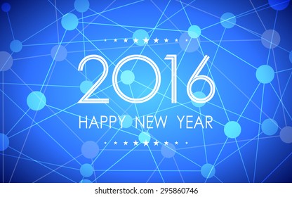 happy new year 2016 in circle link pattern on dark blue background (vector)