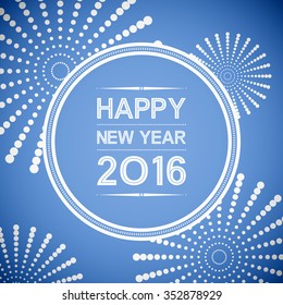 happy new year 2016 in circle and firework pattern blue background (vector) 