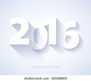 Happy New Year 2016 colorful symbol. Calendar design typography vector illustration. Paper white design with shadows.