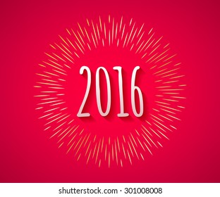 Happy New Year 2016 colorful symbol. Calendar design typography vector illustration with golden glow circle.