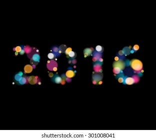 Happy New Year 2016 colorful symbol. Calendar design typography vector illustration. Shiny bokeh design.