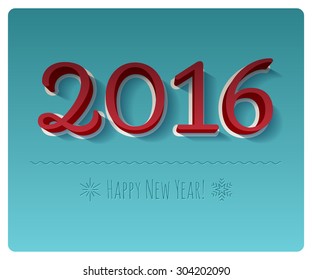 Happy New Year 2016 colorful symbol. Calendar design typography vector illustration. Volume 3d digits design with shadows.