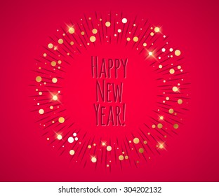 Happy New Year 2016 colorful symbol with greetings. Calendar design typography vector illustration with golden glow sparkles circle.