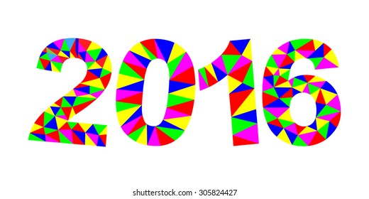 Happy New Year 2016 colorful greeting card made in polygonal origami style. Vector illustration for holiday design. Party poster, greeting card, banner or invitation.