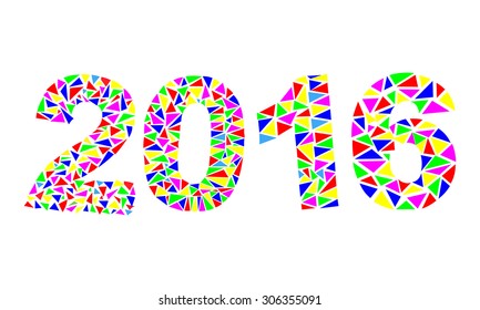 Happy New Year 2016 colorful greeting card made in polygonal origami style. Vector illustration for holiday design. Party poster, greeting card, banner or invitation.