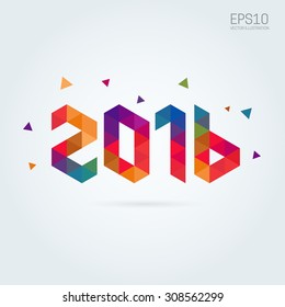 Happy new year 2016 colorful triangular abstract text Design